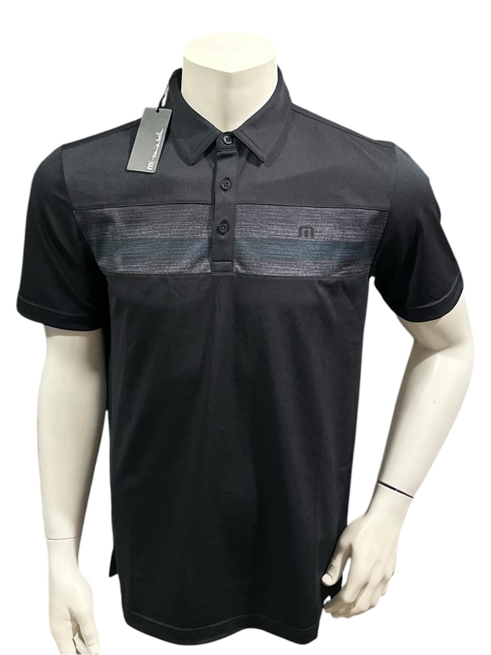 Travis Mathew Men’s Golf Polo Shirt Striped Black Logo Short Sleeve M New